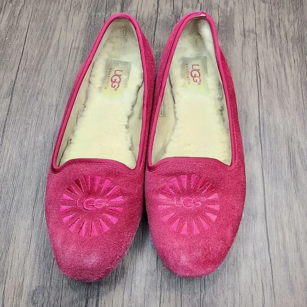❤️2/$18 Slip On Sherpa Lined Shearling Suede Logo Flats Size 5